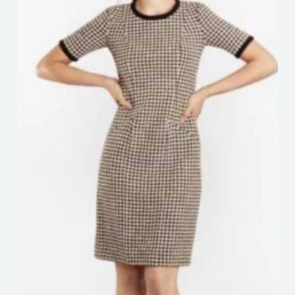 BROOKS BROTHERS  Checkered Midi Dress with Black Trim